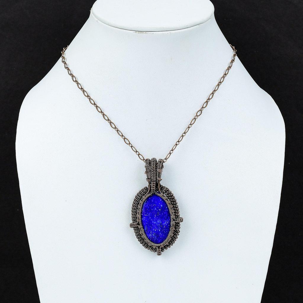 Lapislazuli Anhänger Kupferdraht umwickelter Edelsteinanhänger Lapislazuli Schmuck Kupferdraht Wickelschmuck Handgefertigter Anhänger Geschenk zur Verlobung