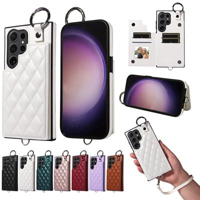 Handyhülle aus PU-Leder mit Schlüsselband, Kartenfächern, Geldbörse, Fingerring und Schnalle für Samsung Galaxy S22, S23, S24, A05, A12, A13, A14, A15, A52, A72, A22, A24 ...