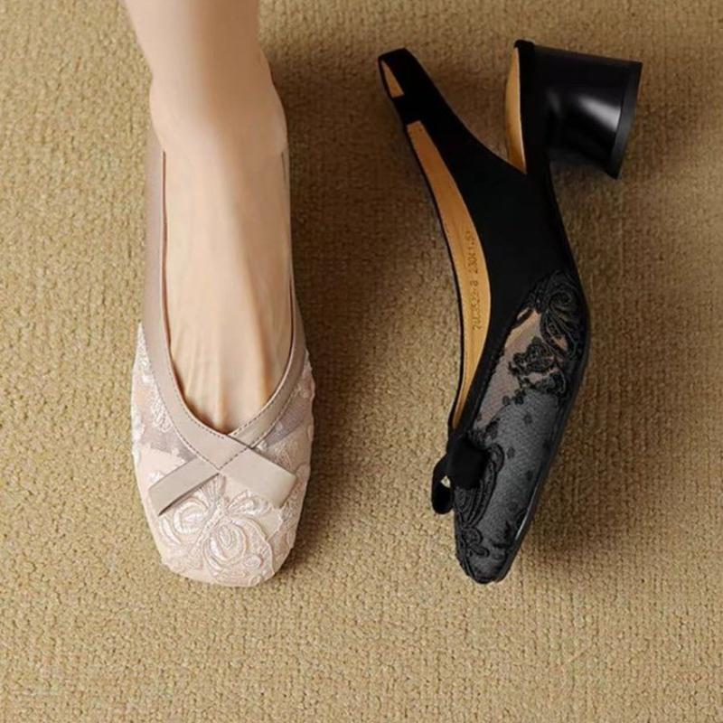 Fashion Sexy Lace Women's High Heels Sandals Designer Bow Heeled Shoes 2025 Summer Elegant Chunky Pumps Party Dress Zapatillas De Mujer