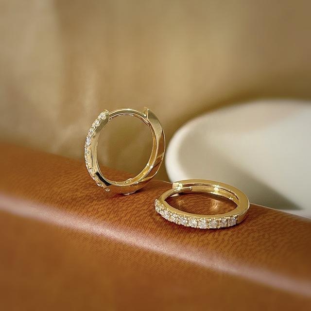 925 Silver  Single Row Crystal Women Korean Fashion Round Earrings New Gold Color Ear Jewelry
