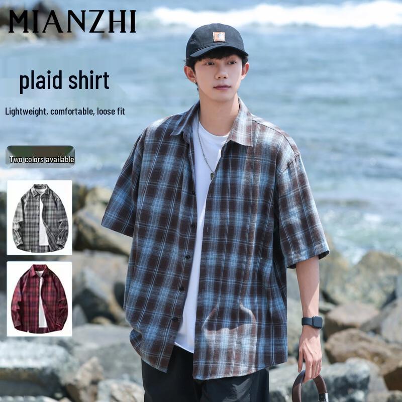 Men s American Style Plaid Short-Sleeve Shirt XL