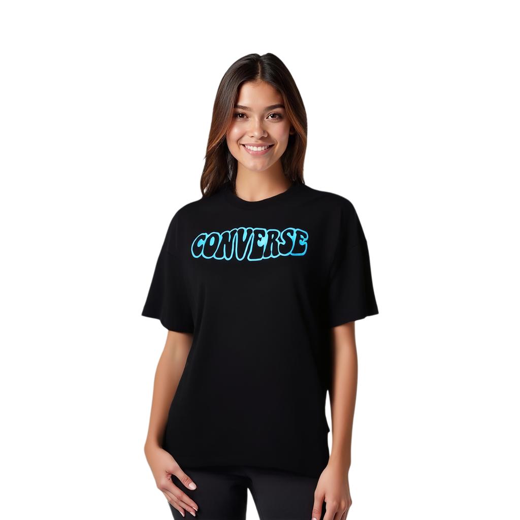 Converse T Shirts Women's Black Crew Neck Moderate 10017795-A02