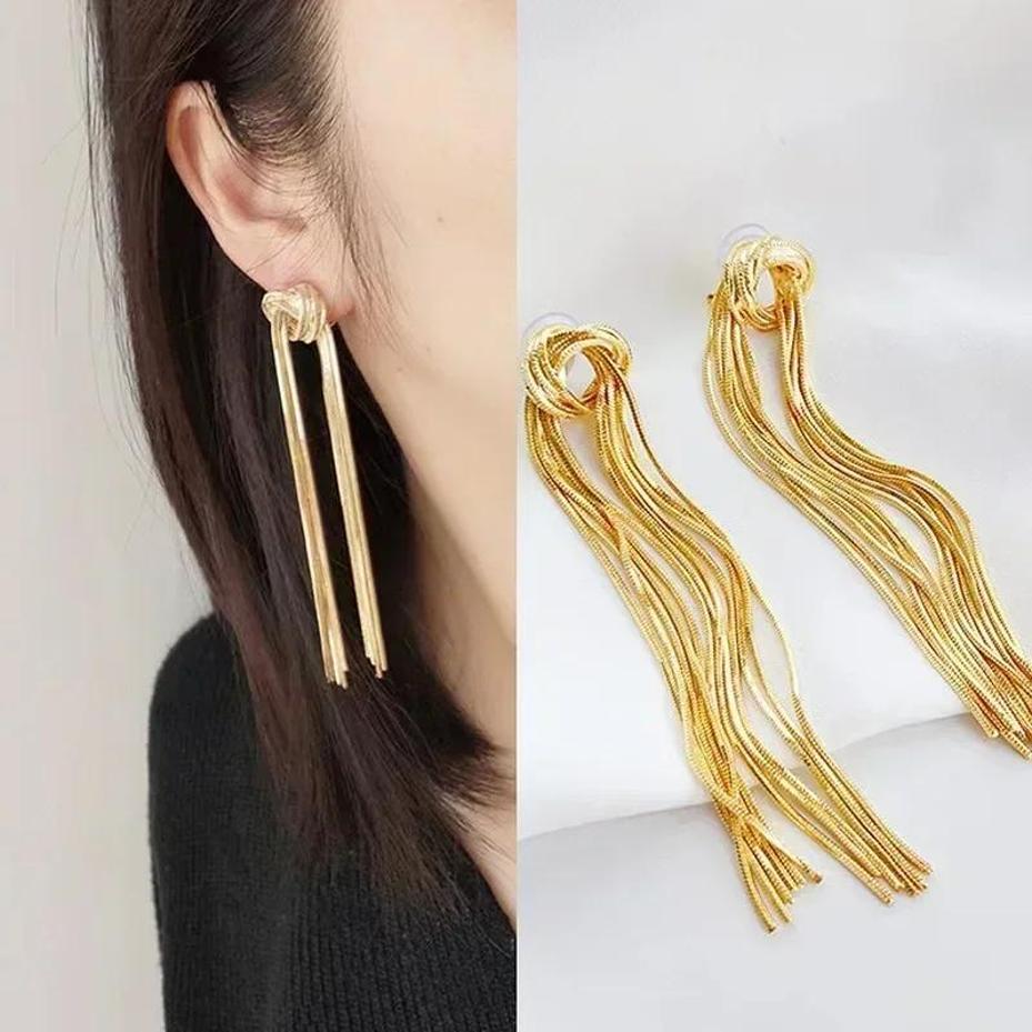 Women Elegant Fashion Snake Bone Chain Knotted Tassel Earrings Show Magazine Style Personalized Women's Jewelry Earrings Gifts