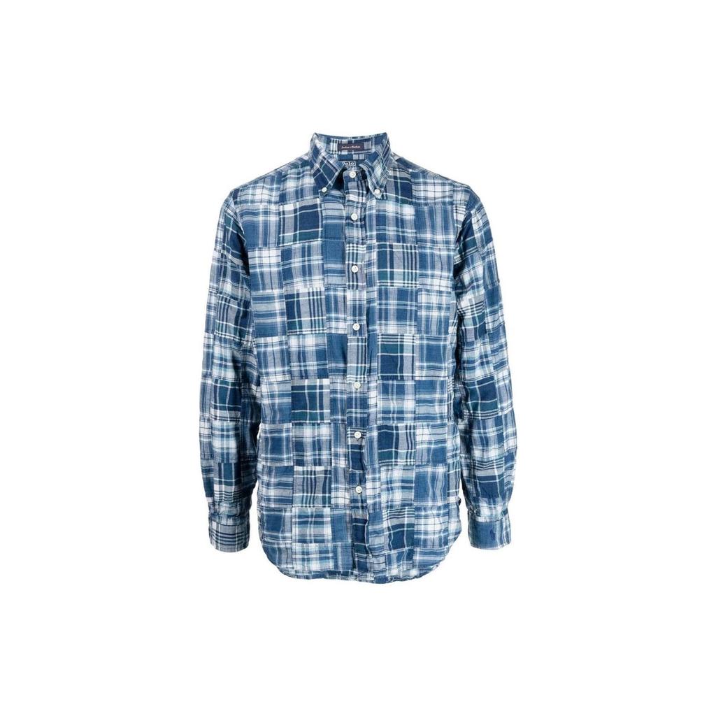 Polo Ralph Lauren FW22 Pattern Printed Polo Collar Button-Up Long Sleeve Shirt Men shirts Blue 710869417-001