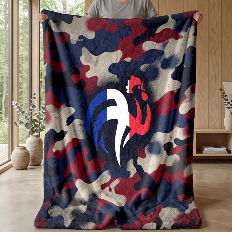 France Football Printed Flannel Blanket Skin Friendly Warm Decorative Throw for Indoor Couch Bed Daily Use