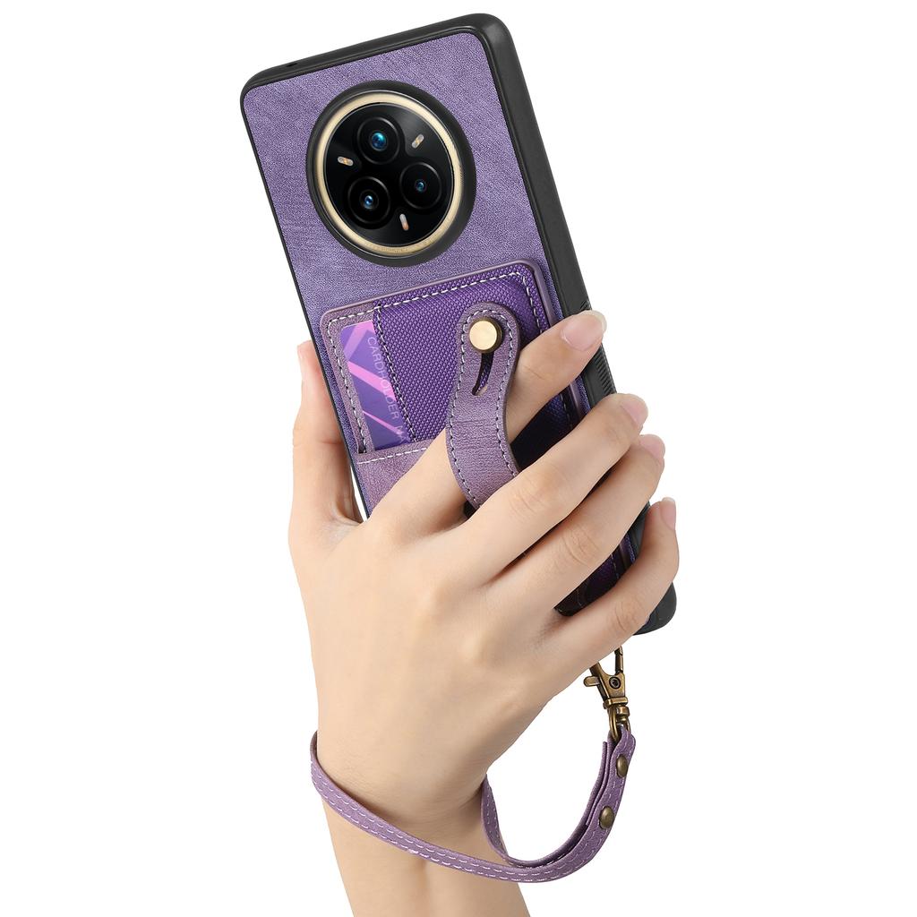 For Realme 14 Pro 5G Retro PU Leather Back Cover with Card Holder and Wristband Kickstand