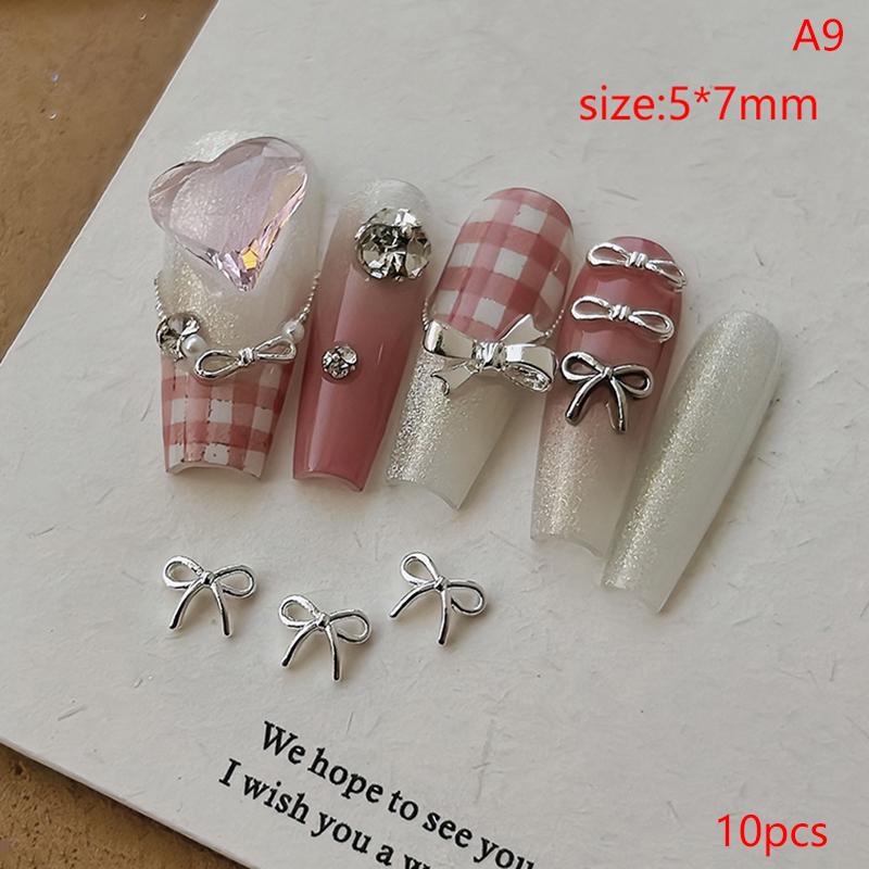 10Pcs Kawaii 3D Silver Gold Bowknot Bow Ballerina Girl Alloy Pearl Nail Art Diy Nails Accessories Decoration Charms