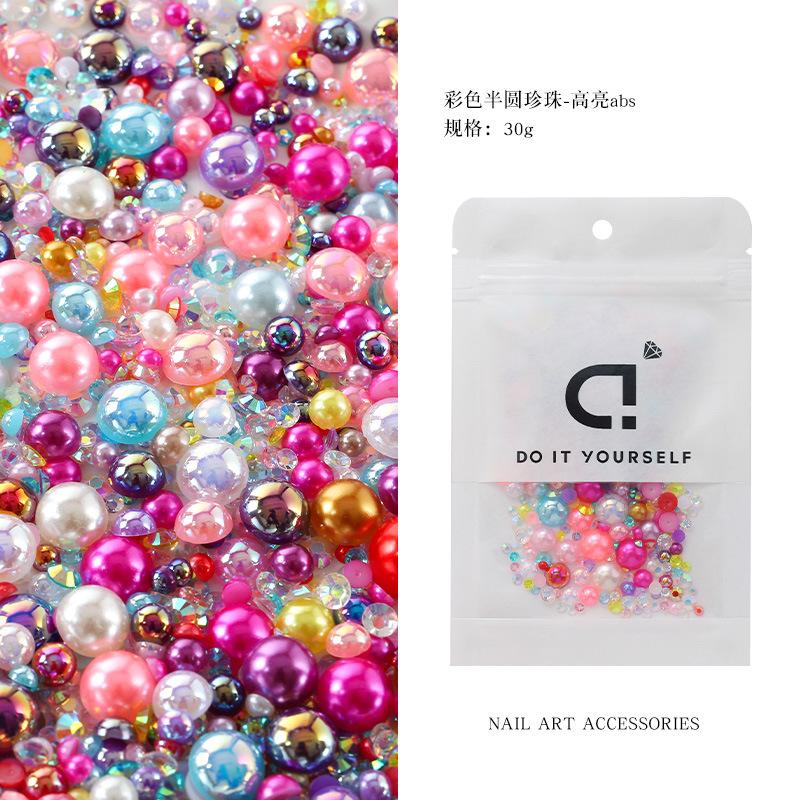 Hot Sale Color Mixed Semicircular Pearl Resin Diamond Mixed 3-10Mm Highlight Abs Pearl Diy Jewelry