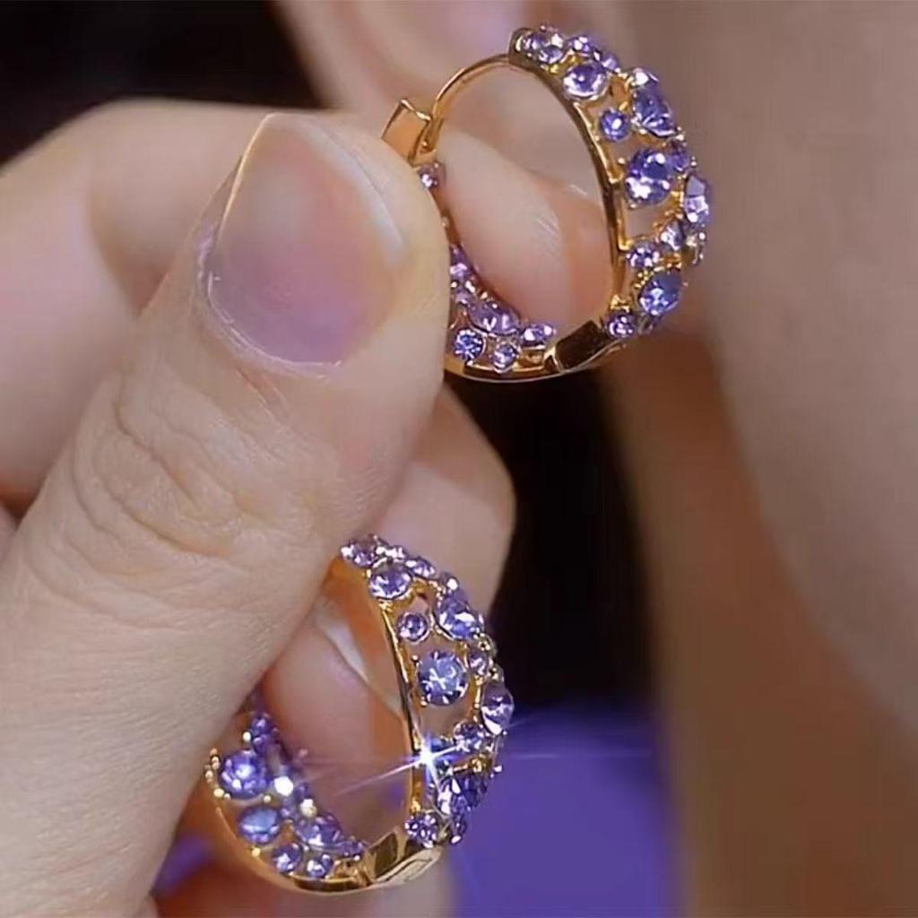 Elegant Purple Zirconia Diamond-Studded Earrings: Niche Design, Luxurious & Versatile