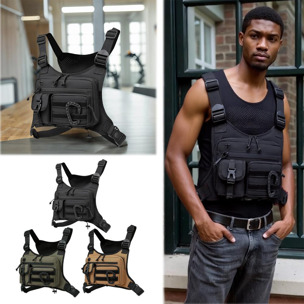 Tactical Sports Chest Bag Pouch Large Capacity Multifunctional Vest Backpack Adjustable Strap Chest Pack Rig for Outdoor Running