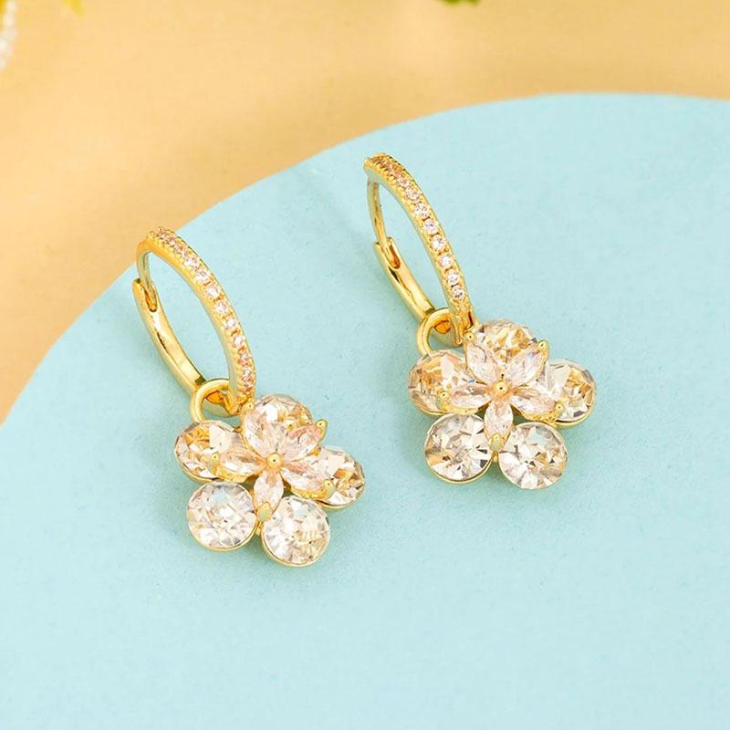 Fresh Zircon Flower Ear Cuff Earrings - Spring/Summer 2024 Fashion Niche Design