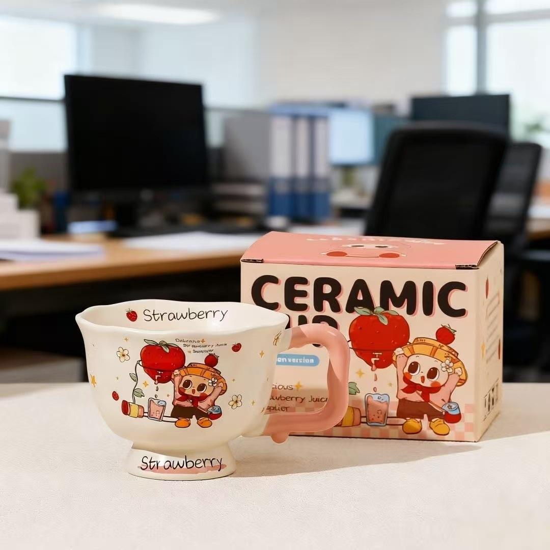 New Pippo goblet cute cartoon mug high value office water cup small gift box set ceramic cup ≈380ml