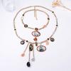 Bohemian Personality Trend Alloy Printed Flower and Bird Tassel Pendant Double Chain Necklace Female