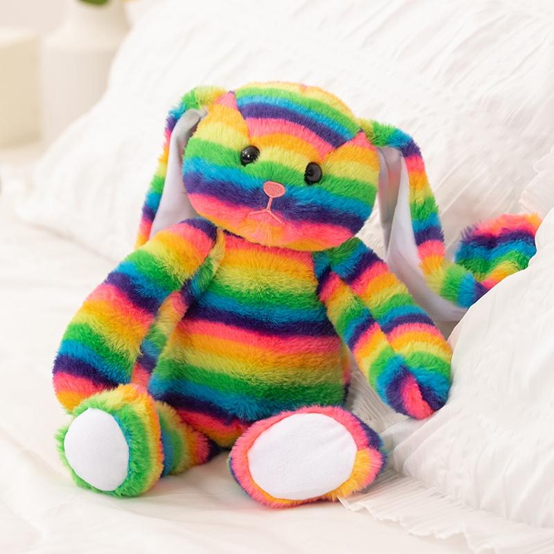 

35cm Rainbow Striped Rabbit Easter Soft Plush Toys Cute Animal Rabbit Plushies Doll Birthday Decoration Happy Easter Day Gifts 35cm
