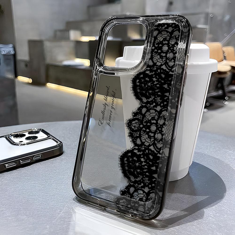 Black lace Case For iPhone 17 16 15 14 13 12 11 Pro Max Shockproof Soft Phone Case Cover 13 Pro Max 15 16 17 Air