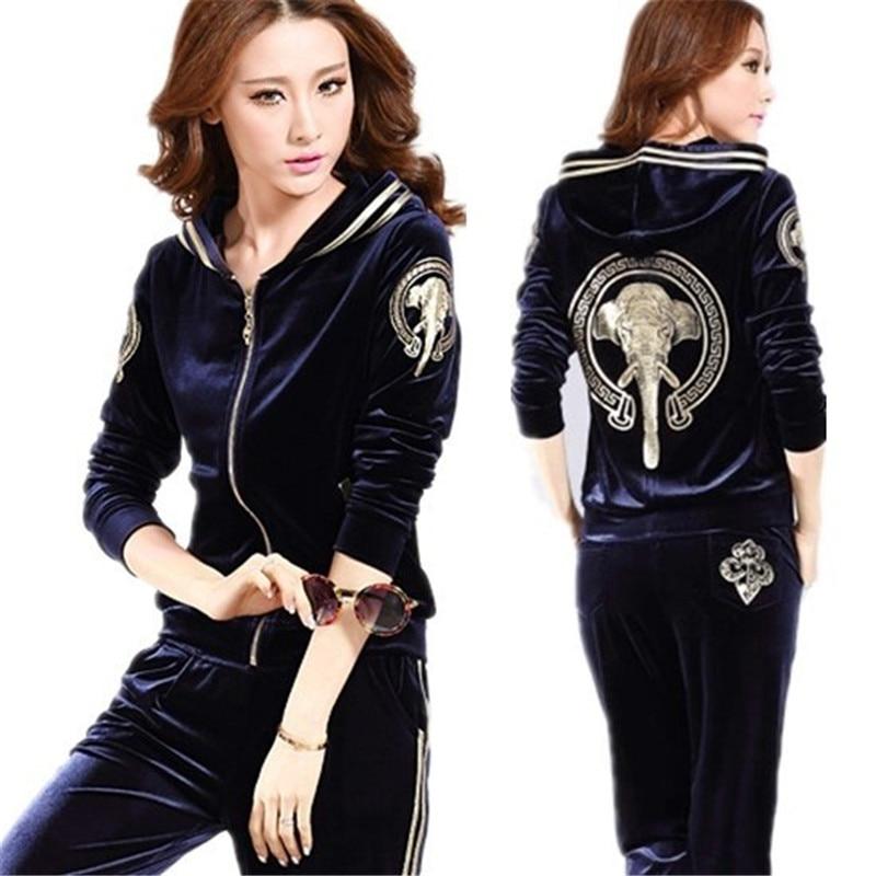 Women Velvet Tracksuits Spring Hooded Jacket+Trousers Two Sets Velvet Sportswear Suit Plus Size Women Pants Set