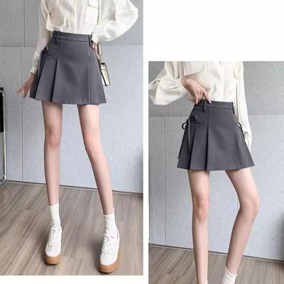 חצאית נשים A-line קפלים מותן גבוה - אפור, עיצוב לא סדיר, מונעת חשיפה, גזרה צמודה