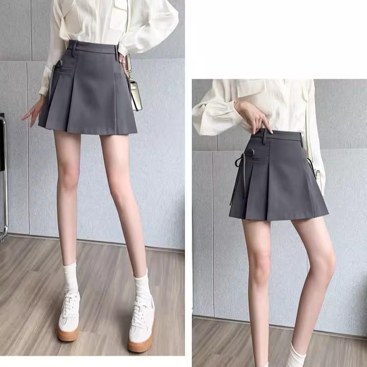 

Gray High-Waist Pleated Irregular A-Line Skirt for Women 3XL чёрный