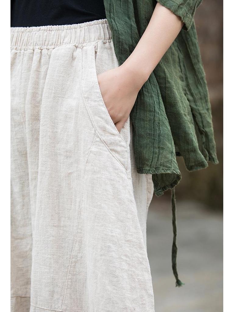 Damen Frühling Baumwolle-Leinen Locker Geschnitten Ramie Laternenhose