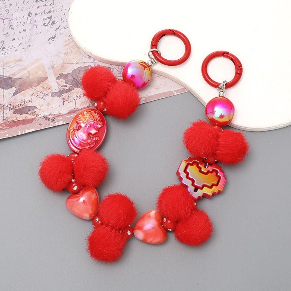 

Keychain Plush Phone Chain Anti-Lost Heart Case Chain Fashion Colorful Beaded Lanyard Handbag Bag