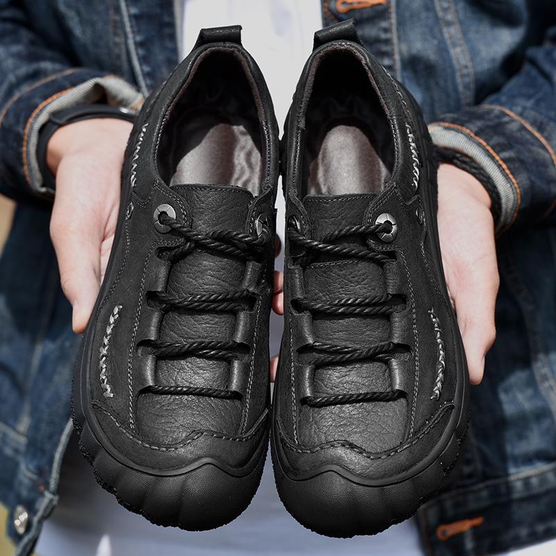 Men Genuine Leather Shoes New Trend Male Hiking Shoes Comfortable Men Treking Footwear Outdoor Versatile Sneakers Antiskid Flats
