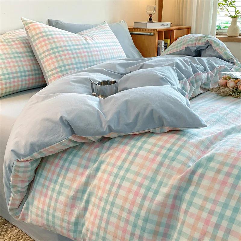 New Pure Cotton Labeled Bedding Set Simple Solid Double-Sided Color Quilt Cover Sets Soft Cozy Breathable Textile Supplies