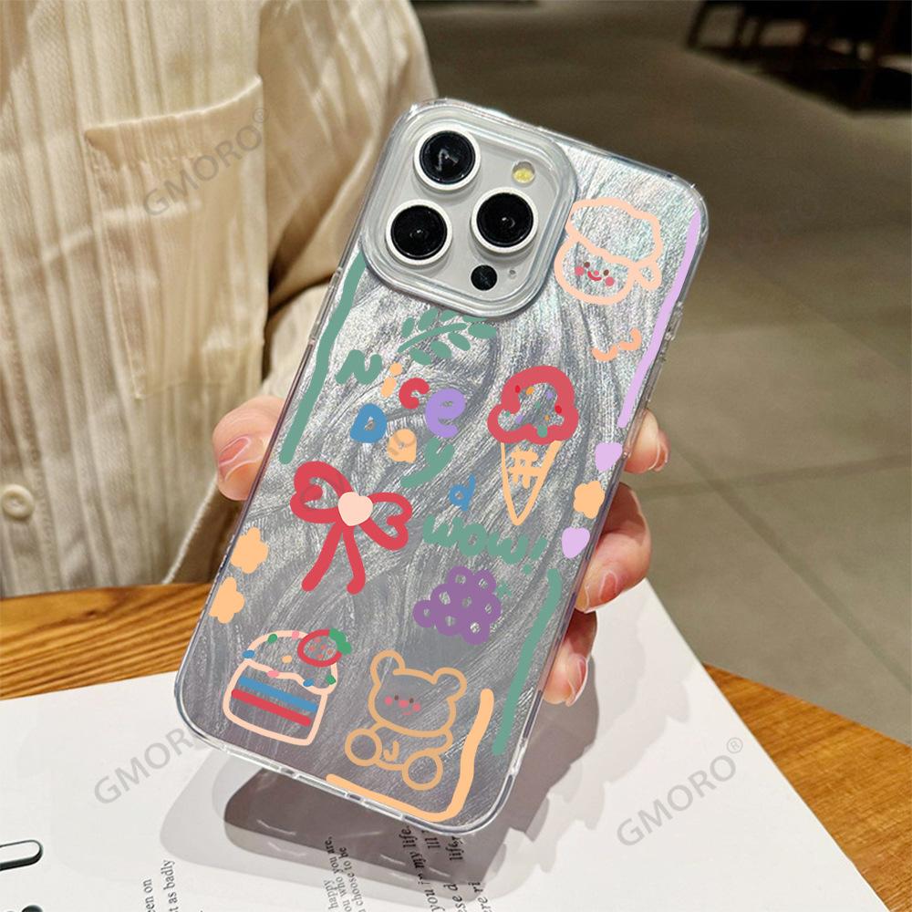 Macaron Graffiti Small Animal UV Painting High Definition Printing Feather Protective Case iPhone17Promax Mobile Phone Case