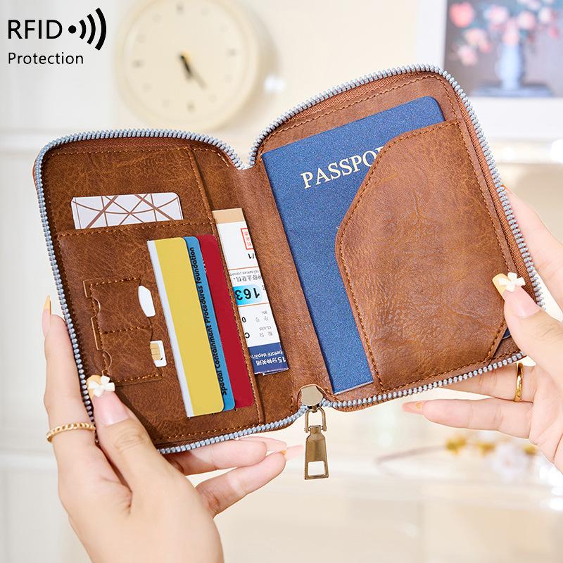RFID Passport and Ticket Holder with Zipper - Unisex Travel Document Organizer