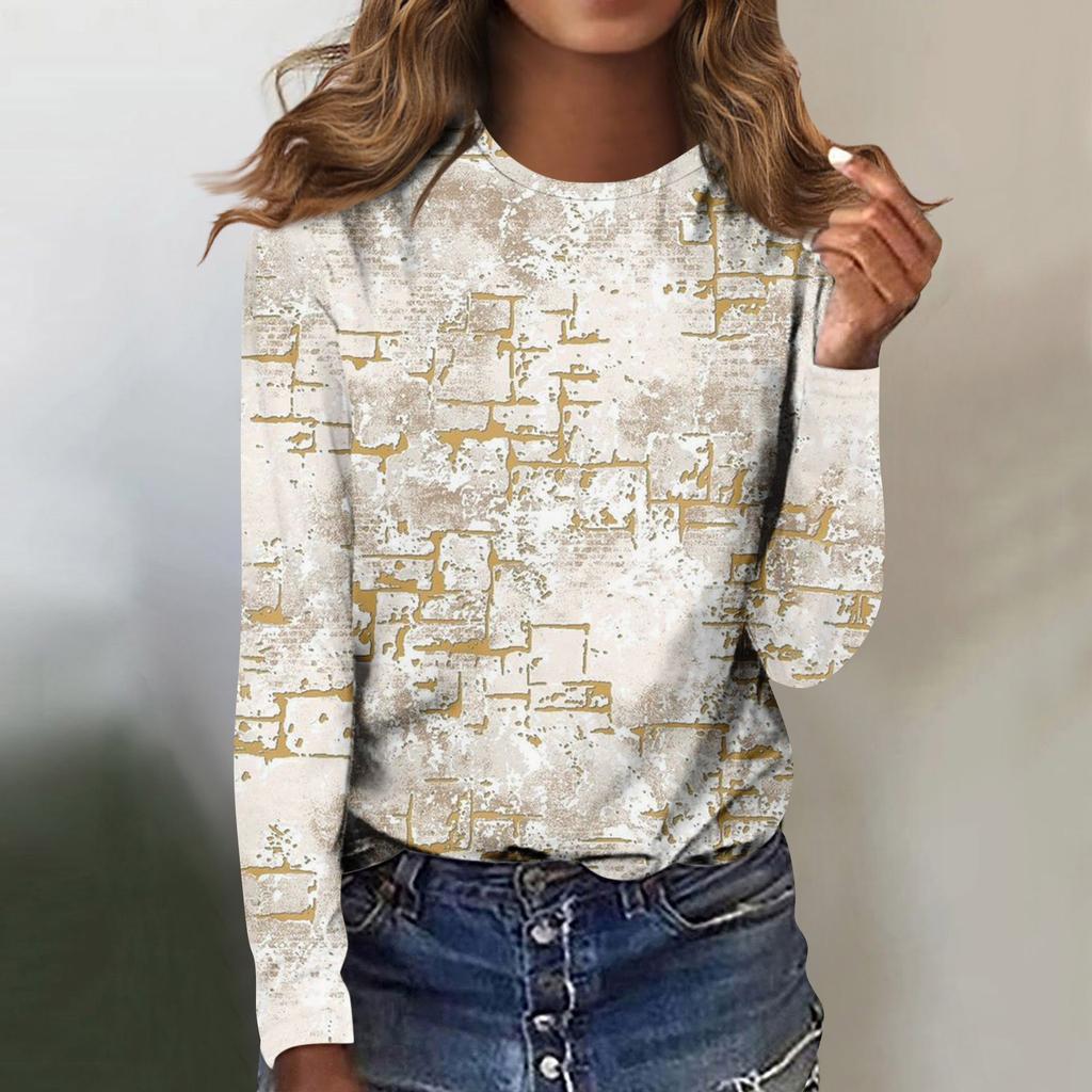 Women's Fashion Casual Long Sleeve Vintage Printed  Neck Top