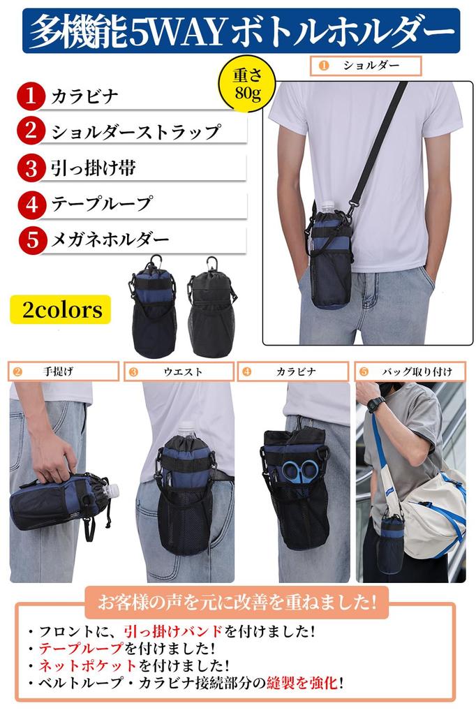 ALL BEFORE Multifunctional Bottle Drink Water Bottle PET Bottle Storage Bag with Shoulder Net Hook and Stain and Scratch Waterproof Navy [CARRY ONE]