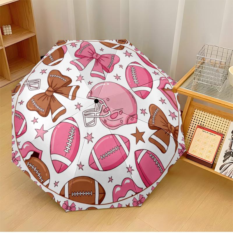 

Pink Baseball Wreath with Bow Printed umbrella windproof folding umbrella portable sun and rain umbrella suitable for gifting