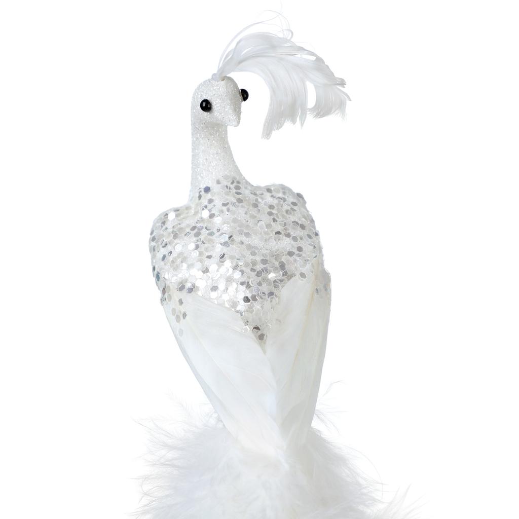 Simulation Peacock Bird Statue Glitter Clip On Artificial Feathered Peacock with Long Tail for Xmas Tree Holiday Home