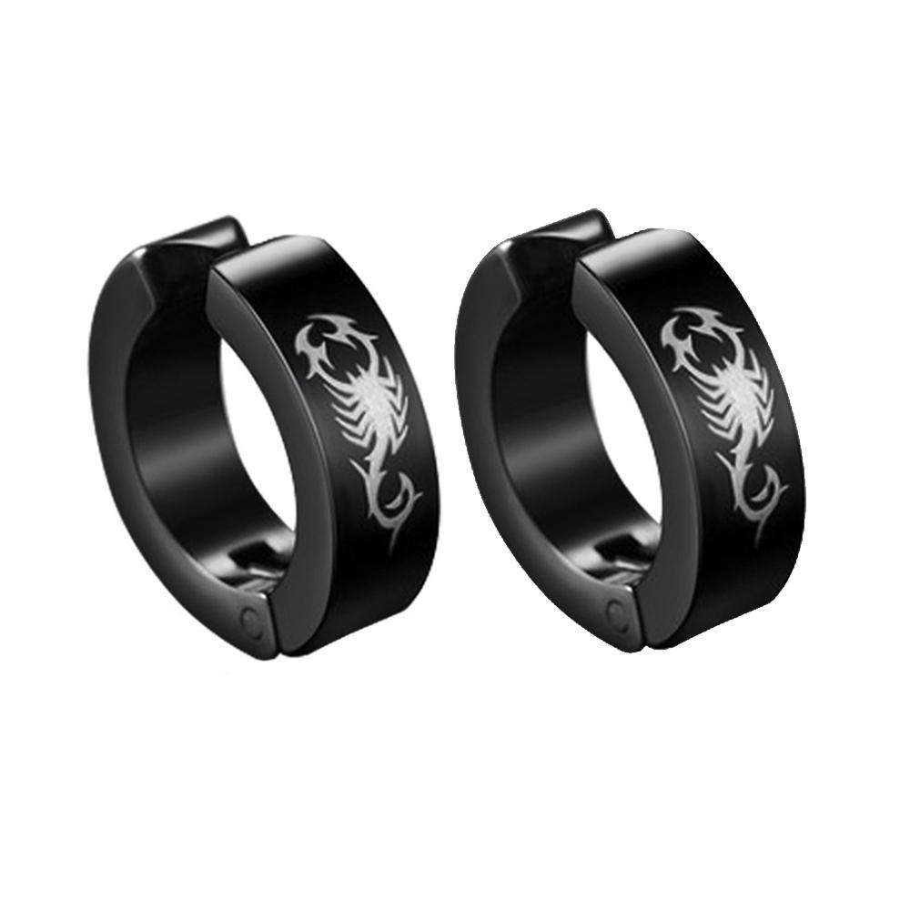 2pieces Punk Titanium Steel Ear Clip Earrings For Men Women Print Pattern Black No Pierced Fake Ear Circle New Pop Jewelry