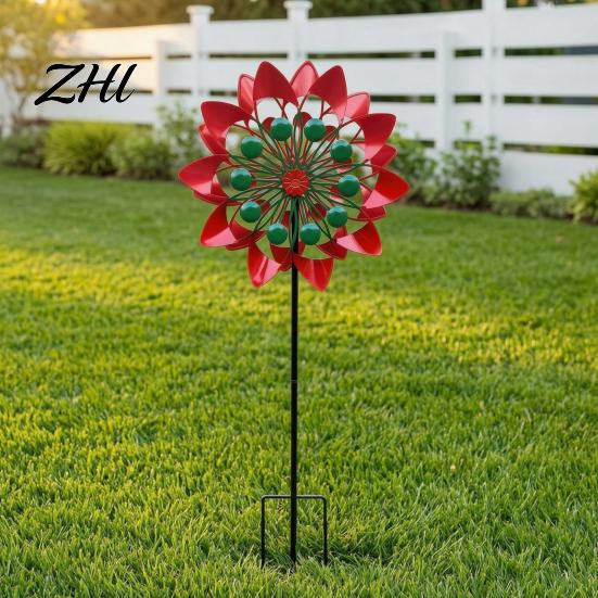 Colorful Windmills for Windowsill Flower Wind Spinner, 29.5" Metal Spinner with Stake, Outdoor Rust Creative Housewarming Gifts Friends Resistant