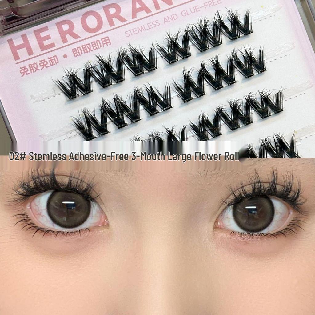 HERORANGE Self-Adhesive False Eyelashes: Stem-Free, Natural Curl, Ideal for Novices, Effortless Application