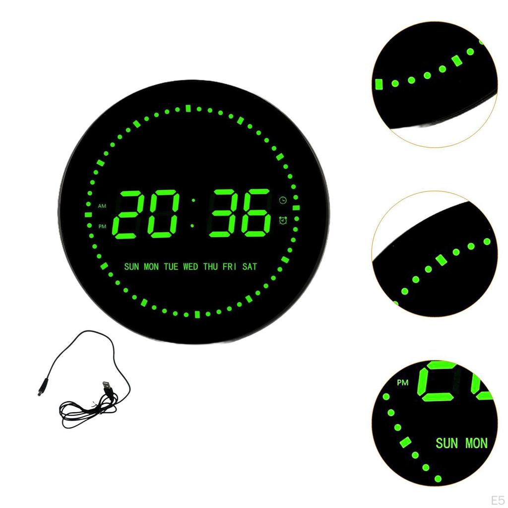 LED Digital Clock Desk Practical Calendar Wall Round Alarm for Home Halls School