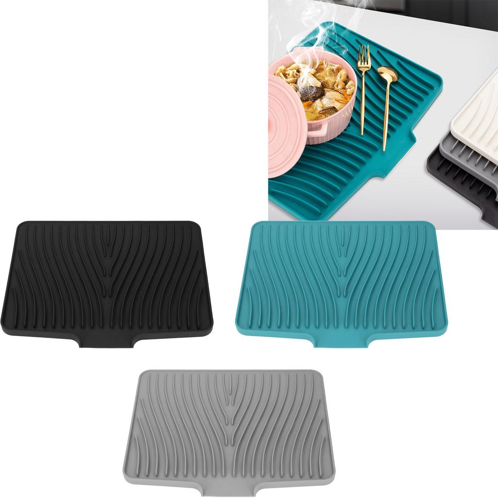 Dish Drying Mat Heat Resistant Prevent Slip Silicone Slope Dish Drying Pad with Drain Lip for Counte