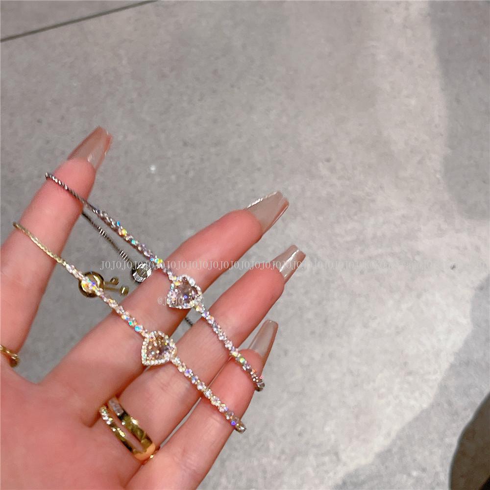 

Браслет с розовым сердечком, легкий роскошный браслет из 14-каратного золота с микроинкрустацией цирконом, ремешок для переноски, браслет в форме сердца