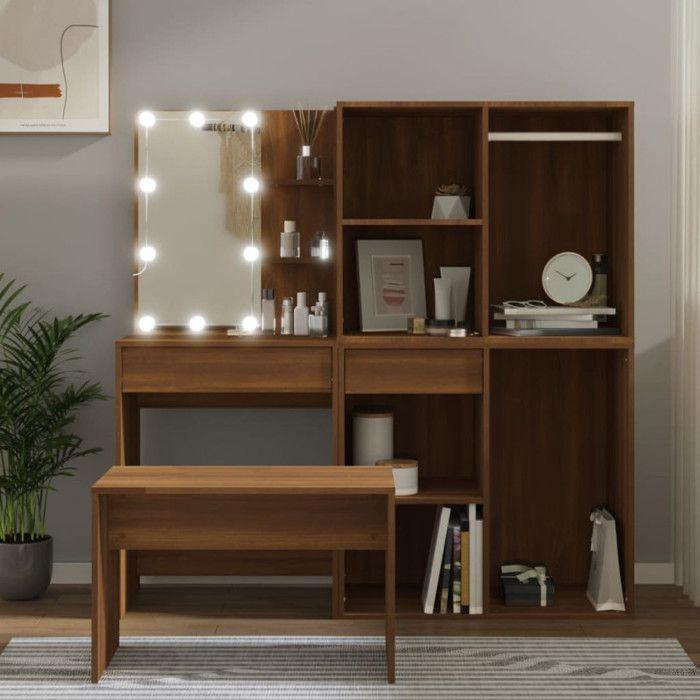 Ensemble de coiffeuse avec LED Chêne marron Bois d ingénierie