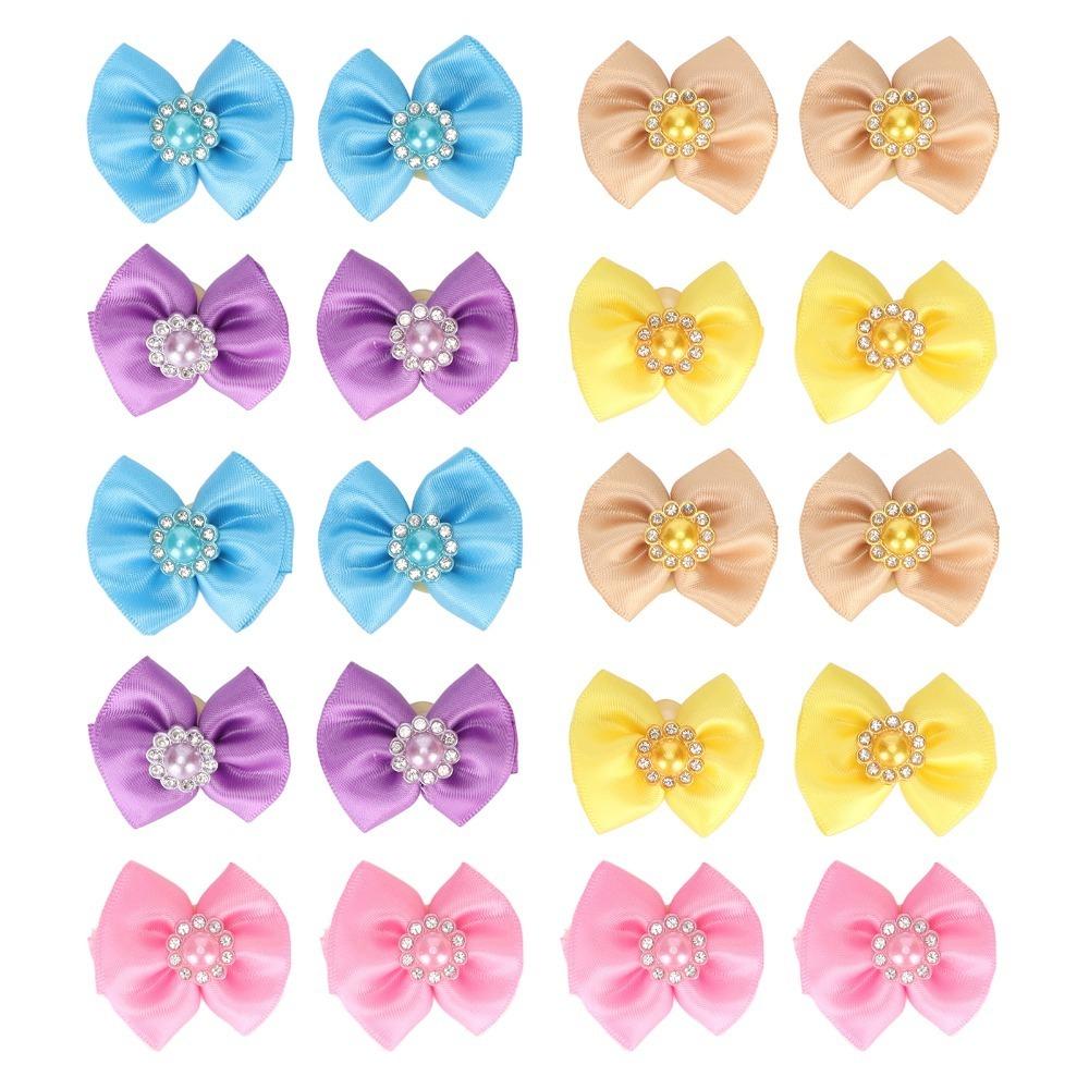 20pcs Soft Fabric Dog Hair Bows Assorted Colors Small Size Puppy Hair Rubber Bands Elastic Rubber Band Bow Knot Shape