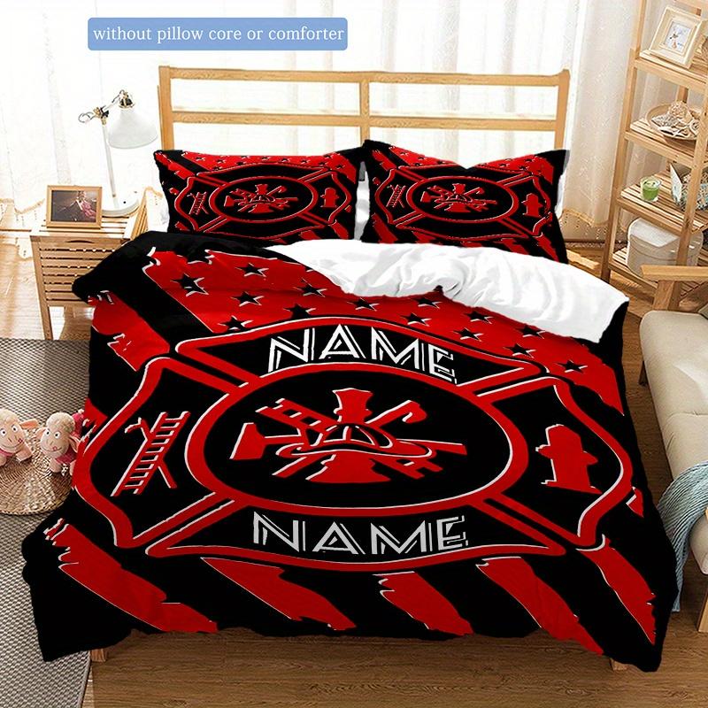 Firefighting Customize Your Name Duvet Cover Soft Bedding Set For Bedroom Guest Room And Dorm Decoration Threepiece Set Includes 1 Duvet Cover 2