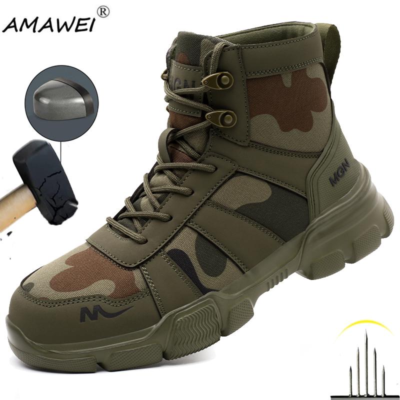 New Fashion Men Safety Shoes Steel Toe Work Shoes Anti-smash Anti-puncture Indestructible Shoes Protective Boots Oil Resistant