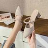 Pointed Head, Medium Heel, Thick Heel, Cool Slippers, Half-drag Sandals for Women's Summer New Breathable Cloth, and Outer Wear.