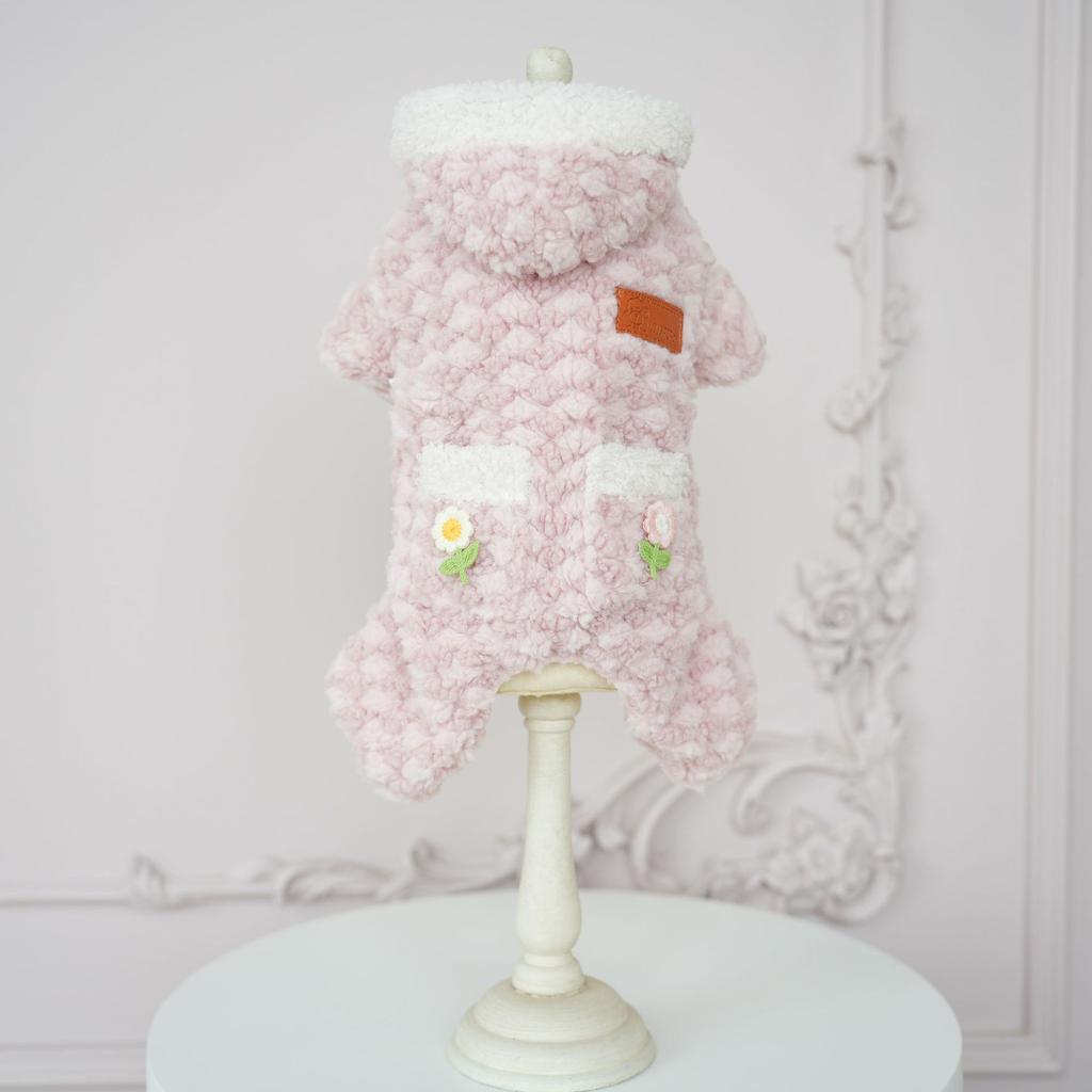 Herbst und Winter Haustier Hund Samt Kleine Blume Vierbeinige Kleidung Weicher Bauchschutz Warme Kleidung Teddy Hund Pyjamas Welpe