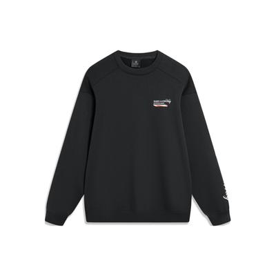 Li Ning Wade Series Letter Round Neck Pullover Loose Sweatshirt Unisex Sweatshirt Black AWDU001-1