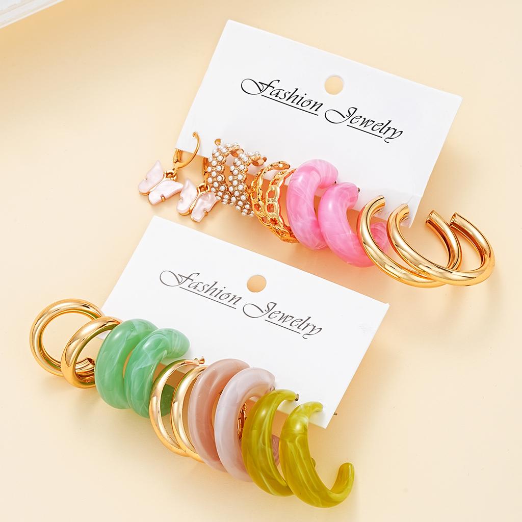 European and American Colorful Earring Sets for Women Vintage Geometric C-Shaped Resin Hoop Earrings Fashion Jewelry Gifts 2026