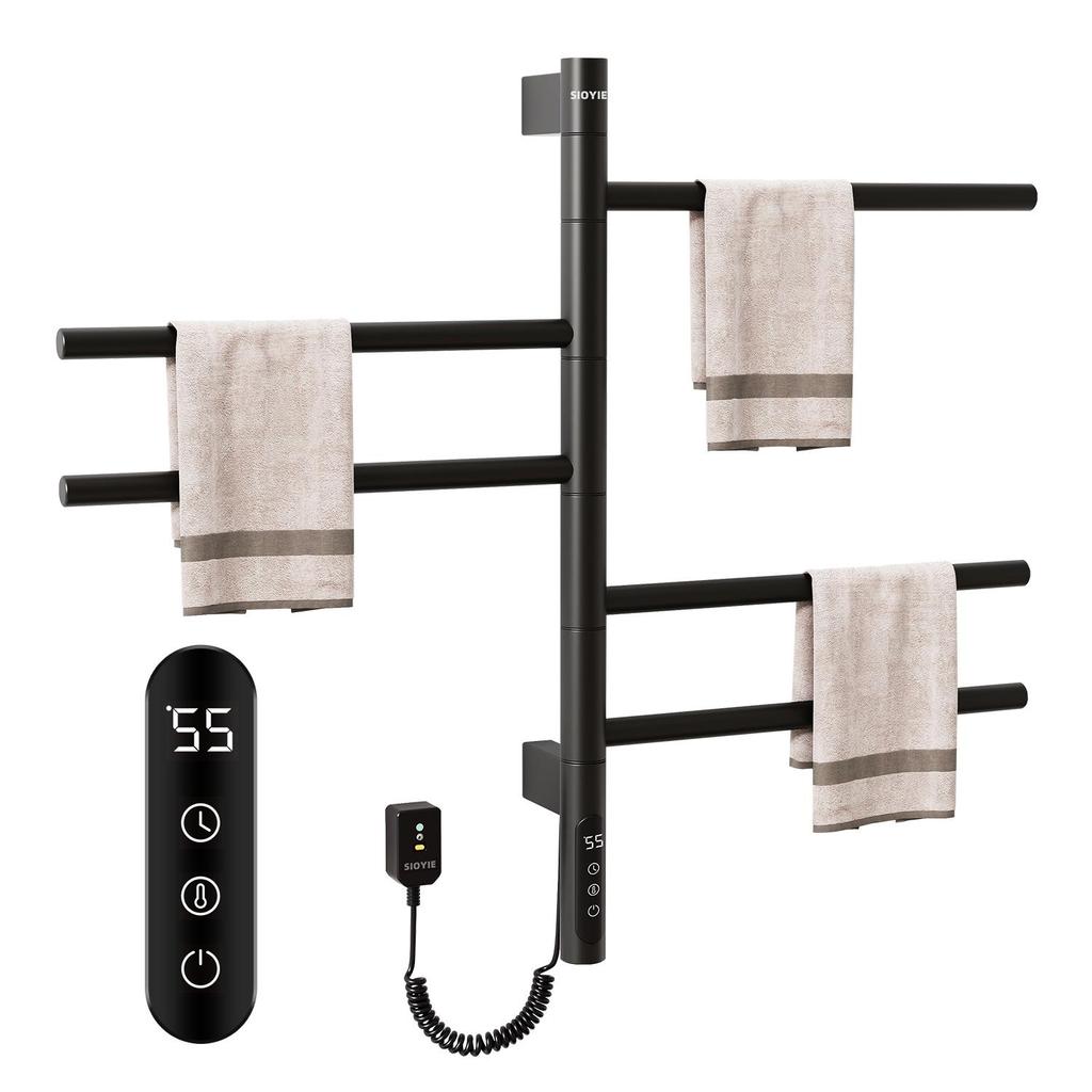 SIOYIE Electric Heated Towel Rack, Rotating Towel Warmer, Smart Bathroom Radiator, Plug-In/Hardwired Heater
