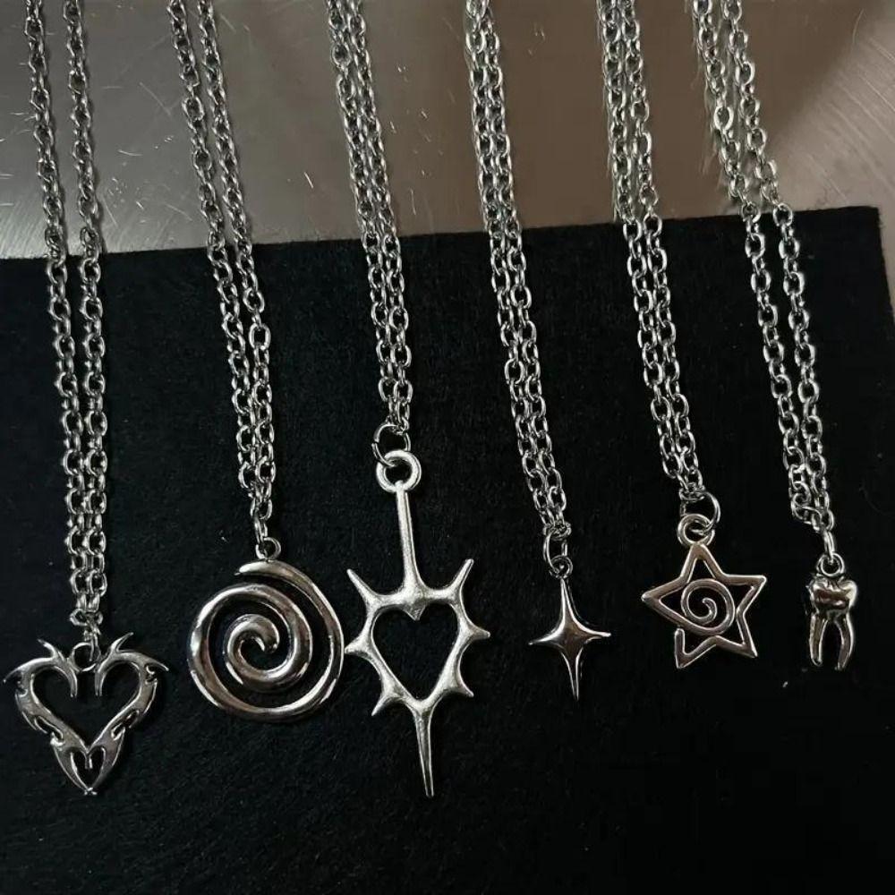 Gothic Charm Heart Teeth Pendant Silver Color Punk Necklace Sweet Cool Y2K Necklace Women Men
