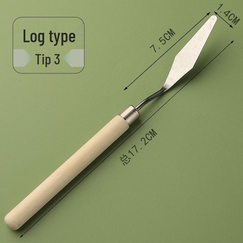 Student Art Stainless Steel Palette Knife - Wooden Flat Head, Pointed Gouache Scraper