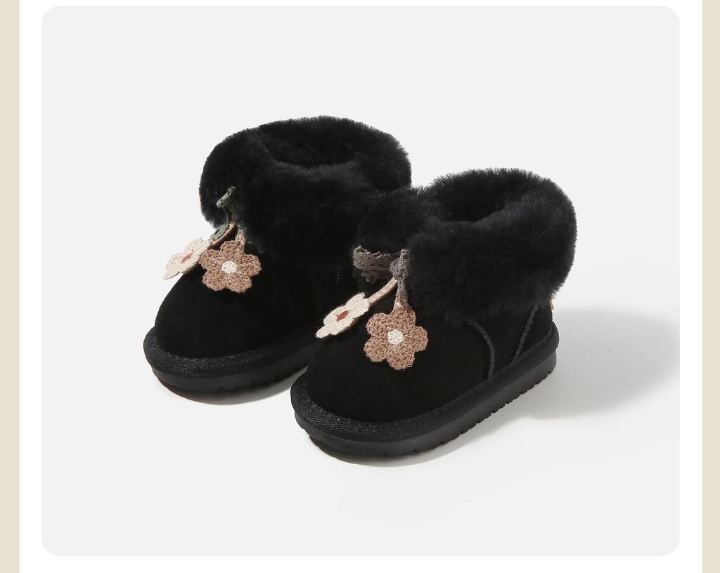 Toddler Girls' Plush Outdoor Leather Boots with Velvet Lining - Winter 2025